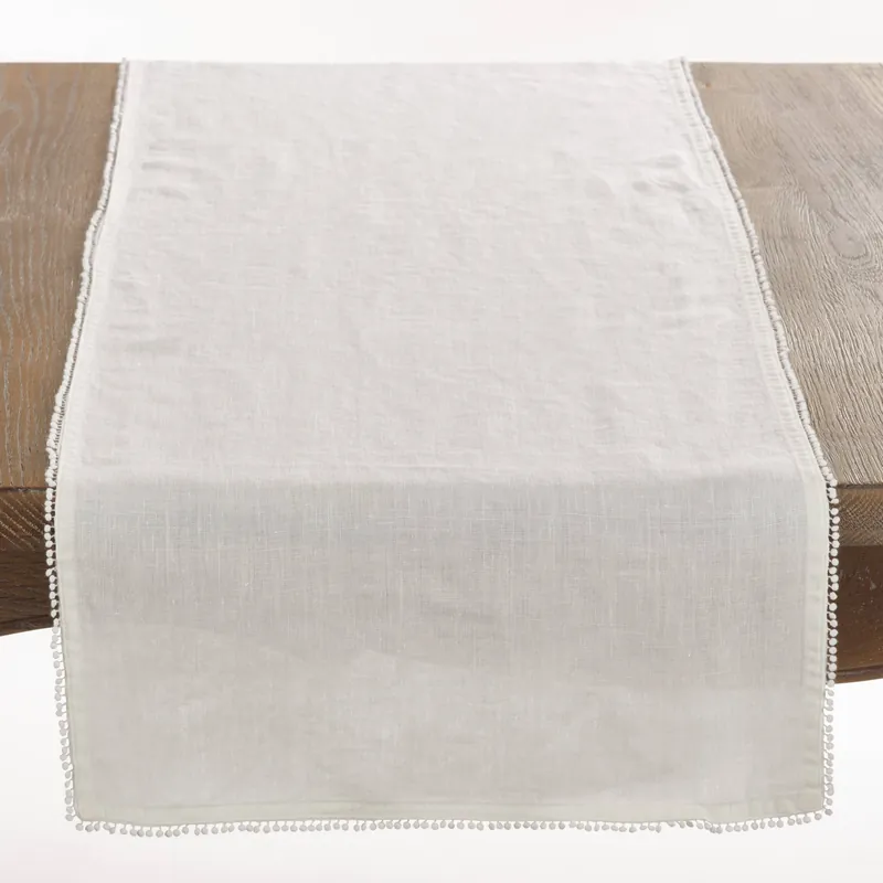 Pompom Design Runner: Ivory / 16"x72" - Saro Lifestyle