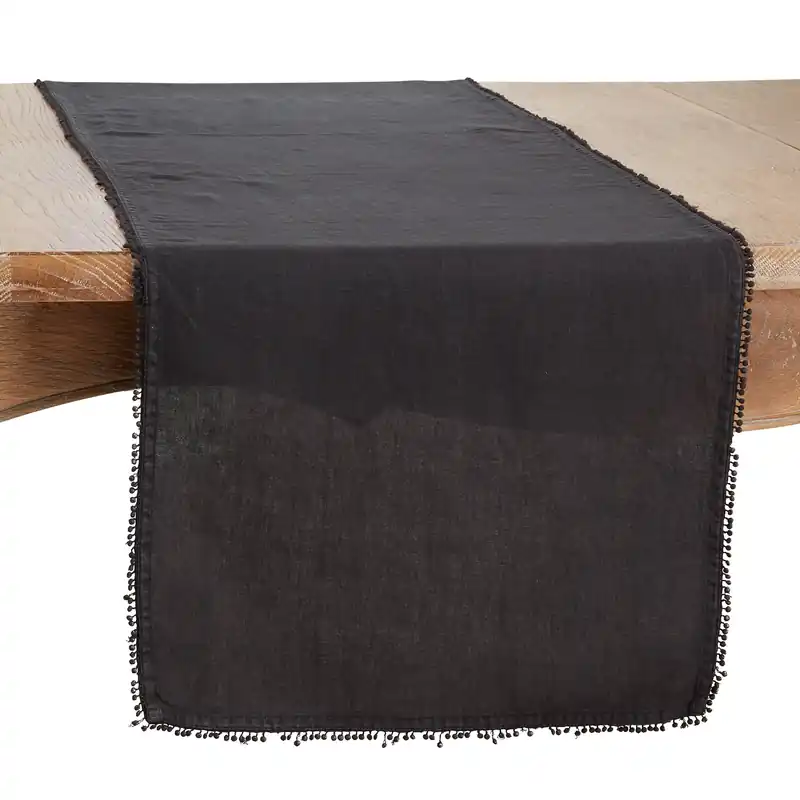 Pompom Design Runner: Black / 16"x72" - Saro Lifestyle