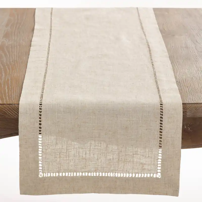 Toscana Hemstitched Runner: Natural / 16"x72" - Saro Lifestyle