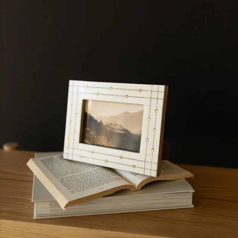 4x6 Elise White Resin Photo Frame With Brass Inlay - Foreside Home & Garden