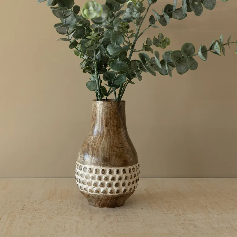 Gigi Whitewashed Wood Bead Dried Florals Vase - Foreside Home & Garden