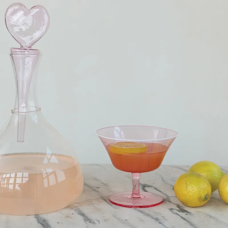 Stemmed Coupe Glass with White Rim, Pink - Greenhouse Home