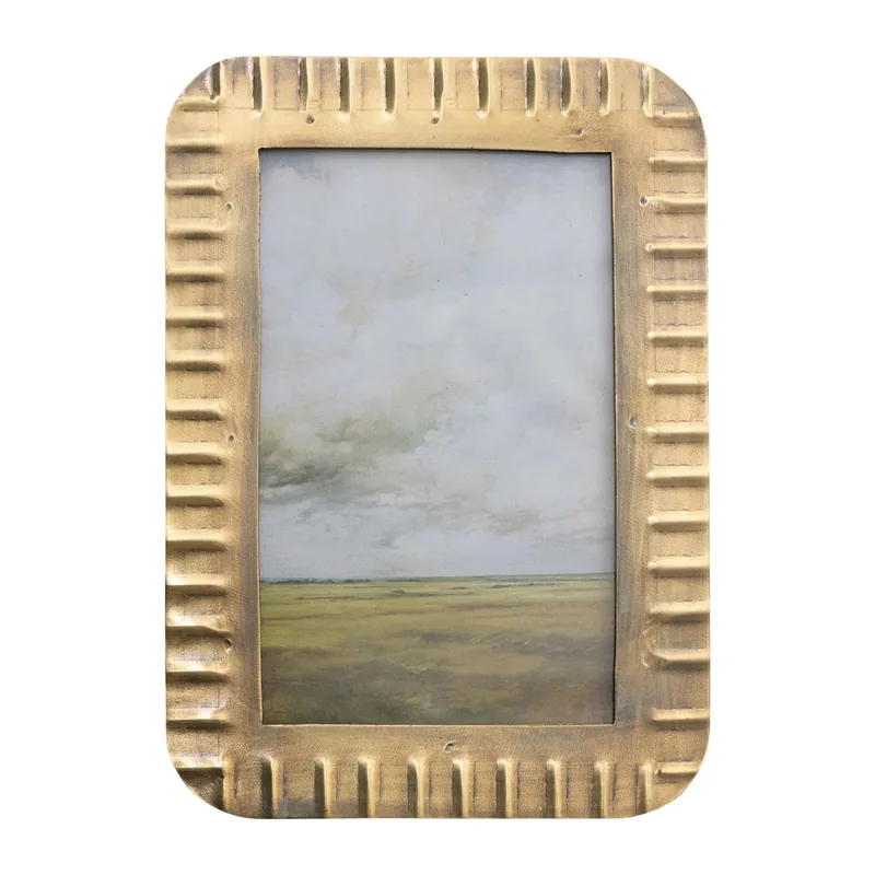Metal Ribbed Photo Frame, Antique Brass Finish - Bloomingville