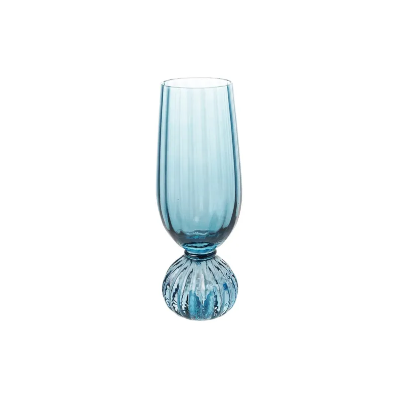 Pleated Footed Champagne Glass, Blue - Bloomingville