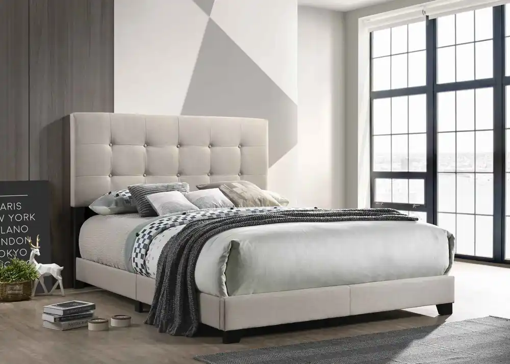 Khaki Tufted Upholstered Panel Bed - Mollai Collections