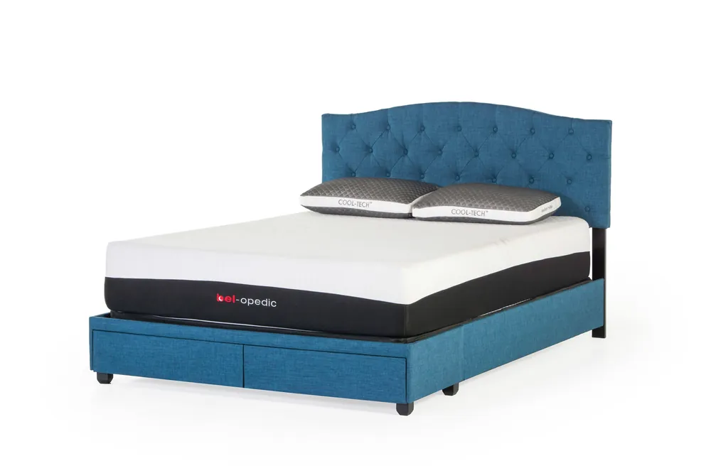 Blue Tufted Upholstered Storage Platform Bed with Drawers - Mollai Collections