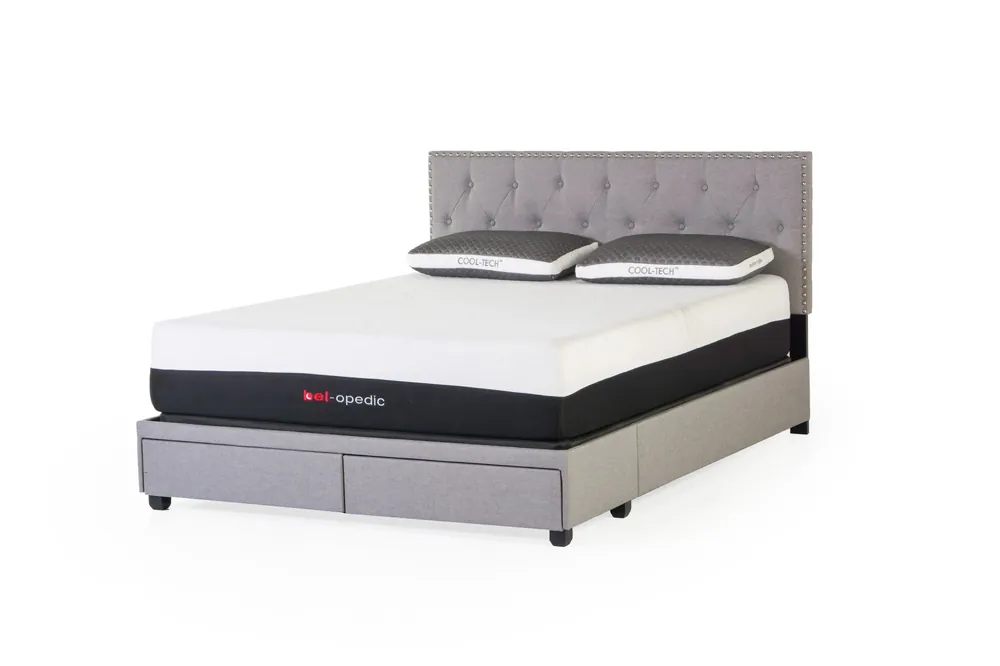 Gray Tufted Storage Bed with Nailhead Trim & Drawers - Mollai Collections