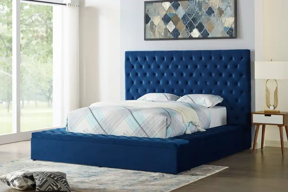 Royal Blue Tufted Upholstered Platform Bed - Mollai Collections