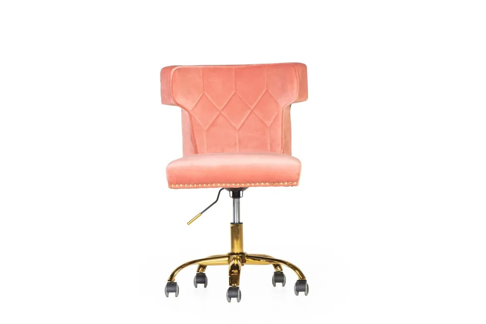 Blush Pink Velvet Glam Swivel Office Chair with Gold Base & Casters - Mollai Collections