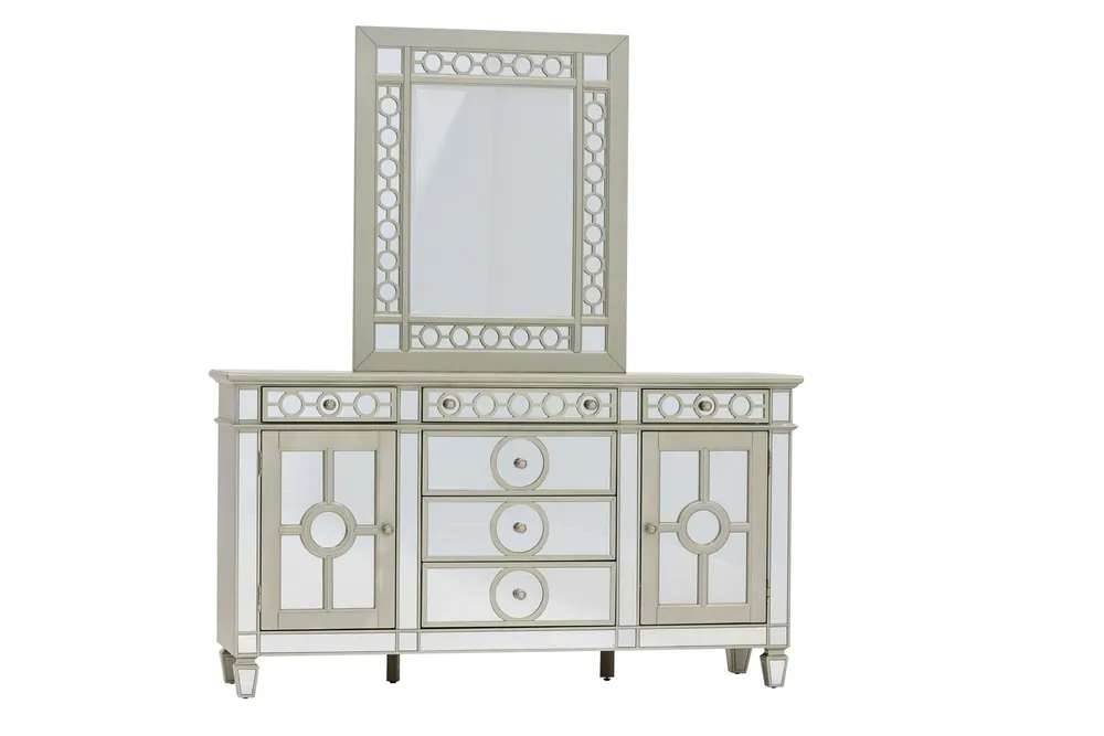 Glam Mirrored Sideboard & Buffet with Mirror in Champagne Finish - Mollai Collections