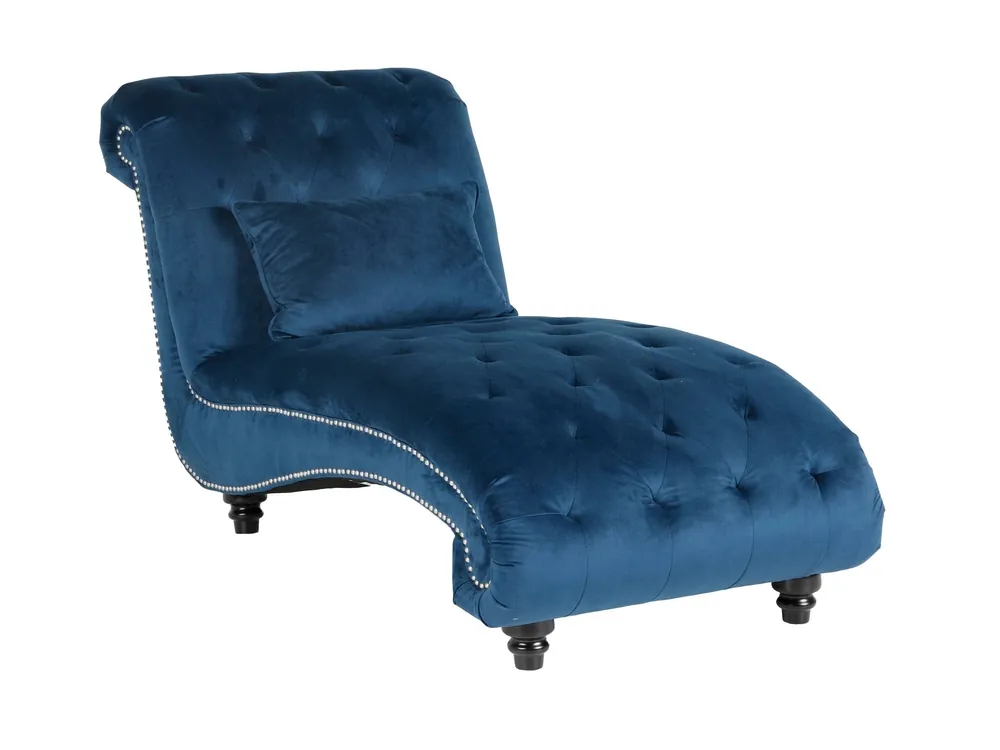 Blue Velvet Tufted Chaise Lounge with Nailhead Trim & Lumbar Pillow - Sara Collections