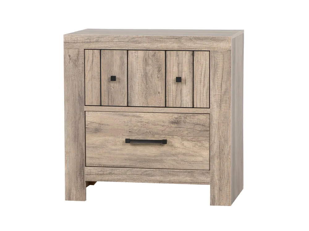 Modern Rustic 2-Drawer Nightstand with Distressed Wood Finish