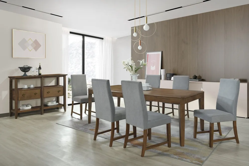 7 Piece Brown & Gray Upholstered Dining Room Set - Mollai Collections