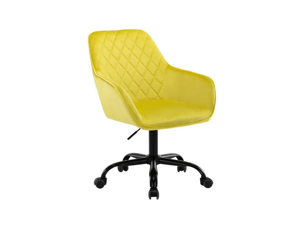 Modern Yellow Velvet Diamond Tufted Swivel Office Chair with Black Caster Base - Mollai Collections