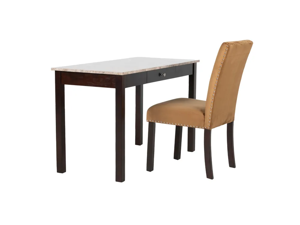 Faux Marble Top Writing Desk & Upholstered Chair Set (Dark Brown) - Mollai Collections