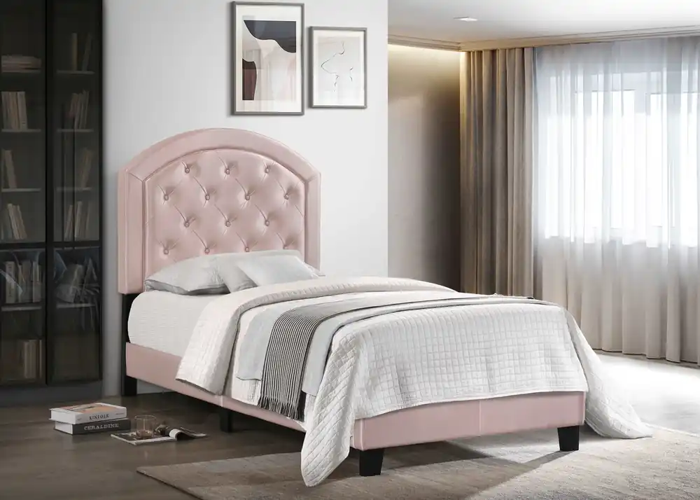 Pink Tufted Upholstered Youth Bed — Arched Headboard (Full) - Mollai Collections
