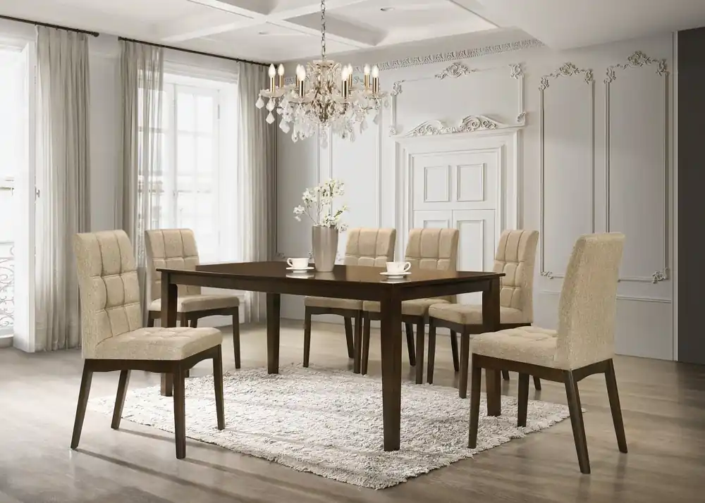 Brown & Beige 7-Piece Modern Dining Set with Upholstered Chairs