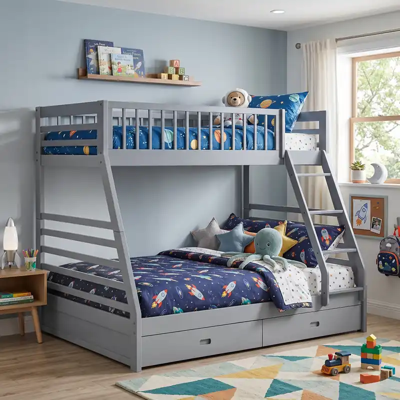 Gray Twin Over Full Bunk Bed with Storage Drawers - Mollai Collections