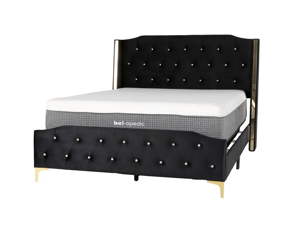 Black Velvet & Gold Tufted Panel Bed - Mollai Collections