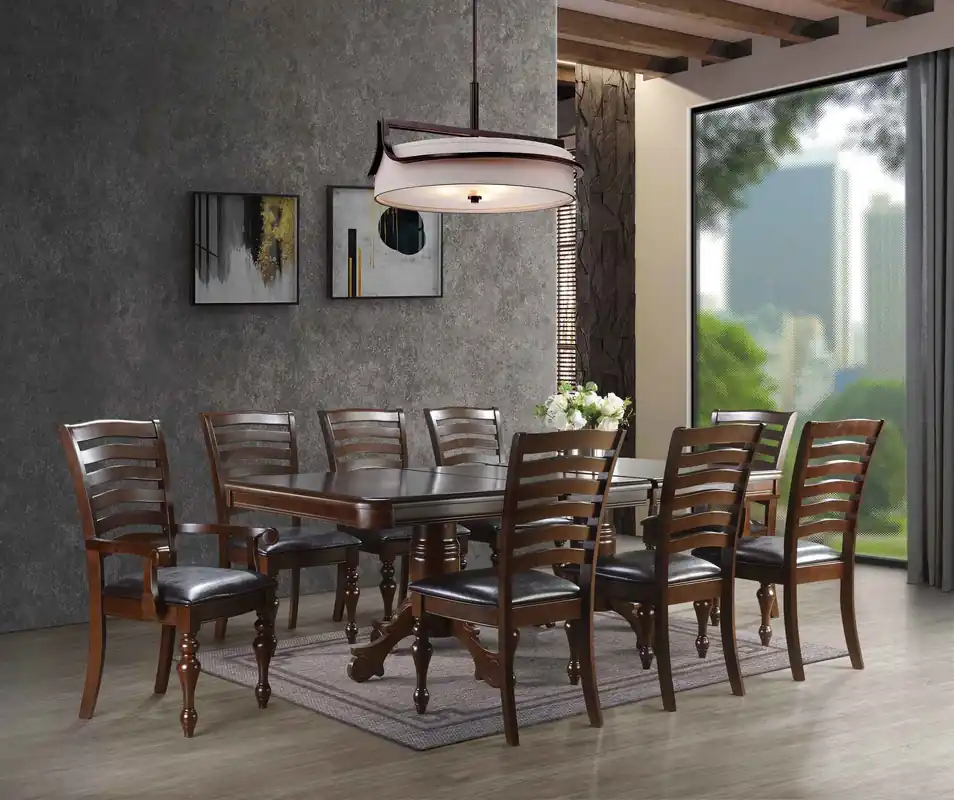 Traditional 9-Piece Dining Room Set with Extendable Table & Ladder Back Chairs