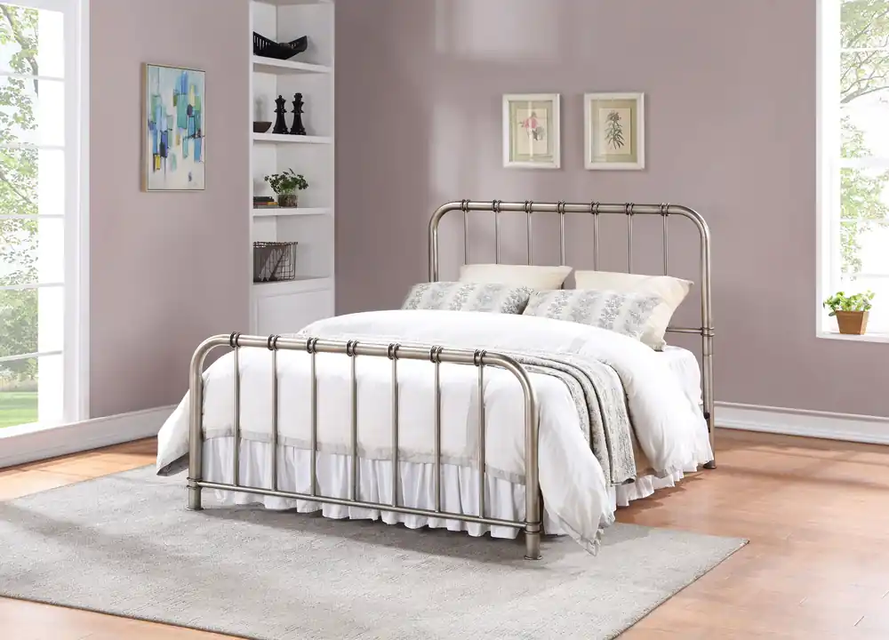 Antique Nickel Queen Metal Bed - Mollai Collections