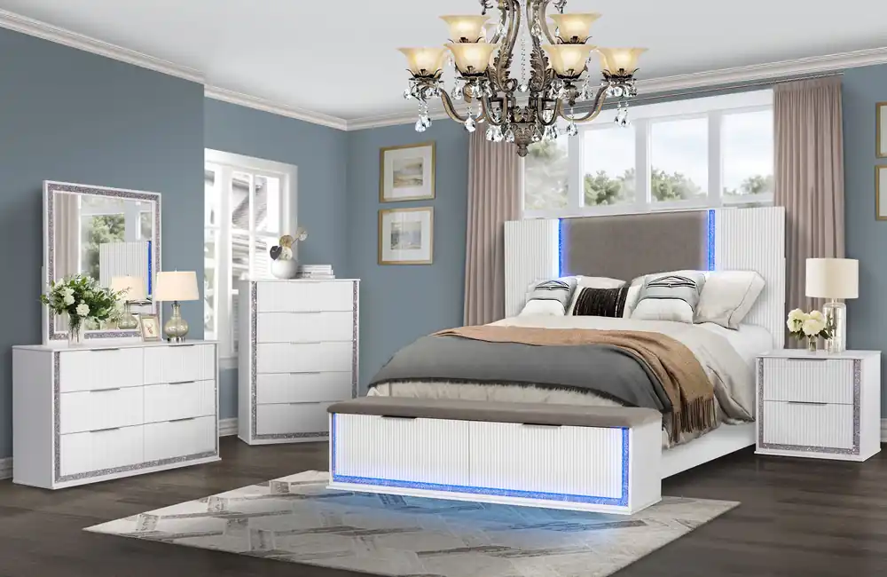 Aurora White 5-Drawer Chest with Shimmer Trim