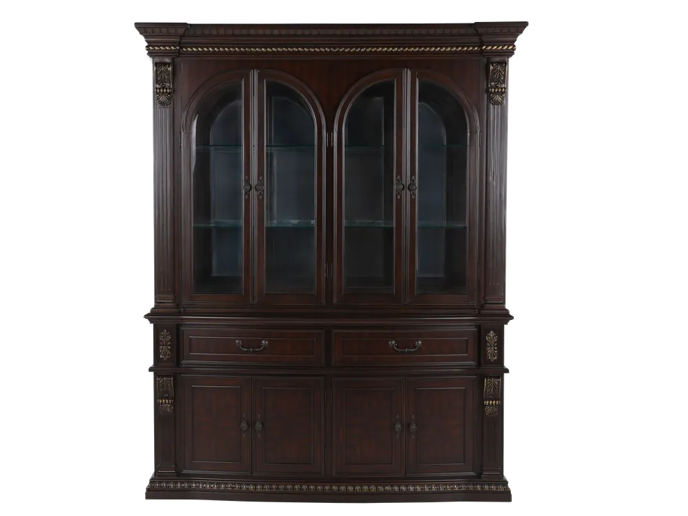 Traditional Dark Cherry Buffet & Hutch China Cabinet - Mollai Collections