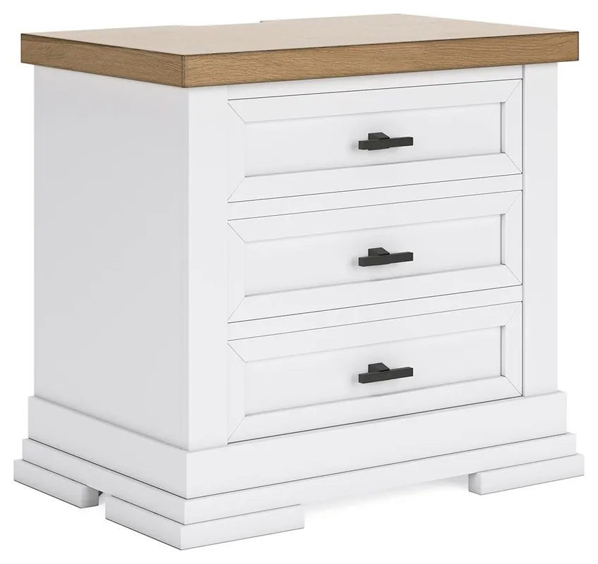 Ashbryn - Three Drawer Night Stand - White / Natural