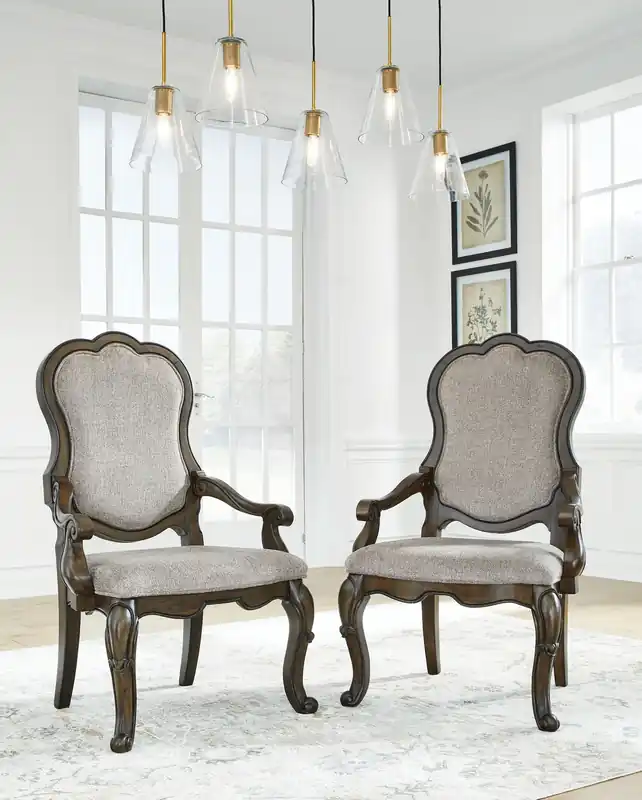 Maylee - Dining Upholstered Arm Chair (Set of 2) - Dark Brown
