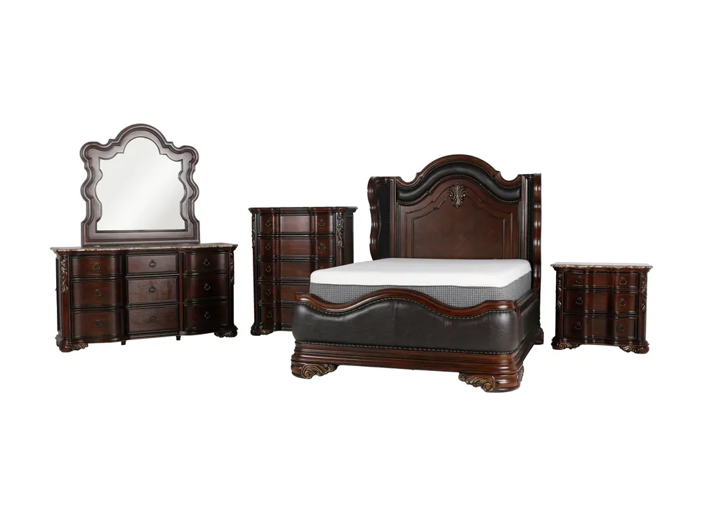 Cherry 6-Piece Traditional Bedroom Set with Bed, Dresser, Mirror, & Nightstand