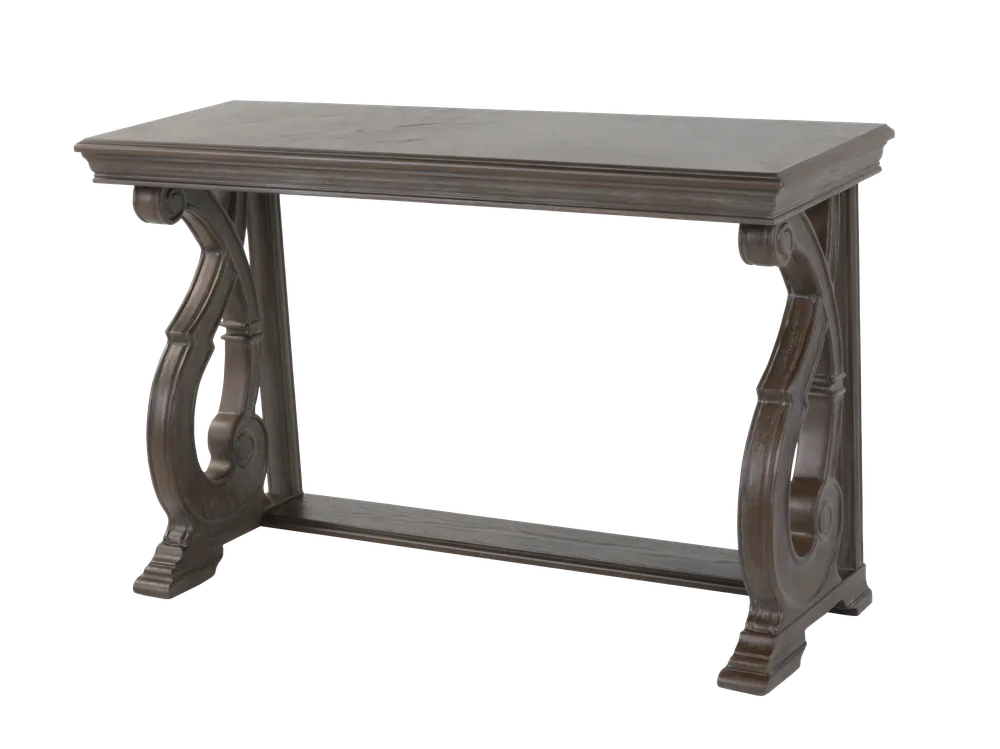 Reclaimed Grey Oak Scroll-Base Sofa Table / Console Table