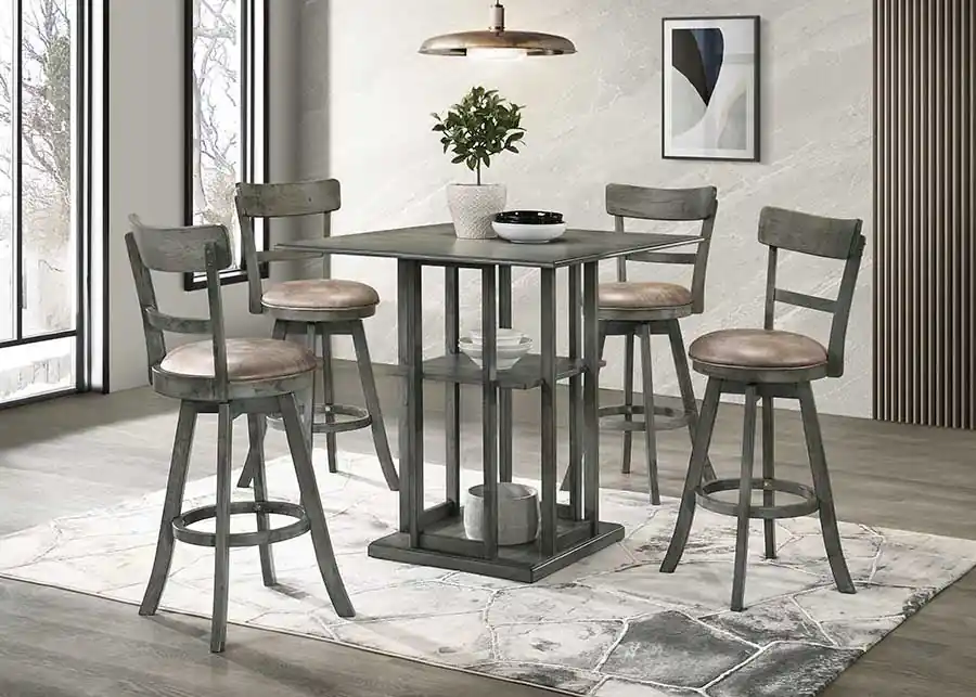 Gray Counter Height 5-Piece Dinette Set with Upholstered Chairs
