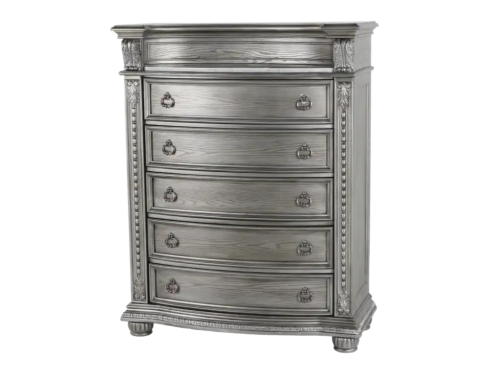 Cavalier Antique Gray 5-Drawer Chest with Marble Top