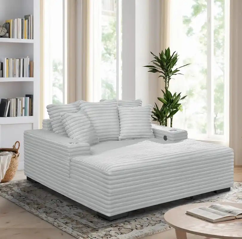 Stupendous Velvet Chaise Lounge with Cup Holders and USB Charging Port - Sara Collections