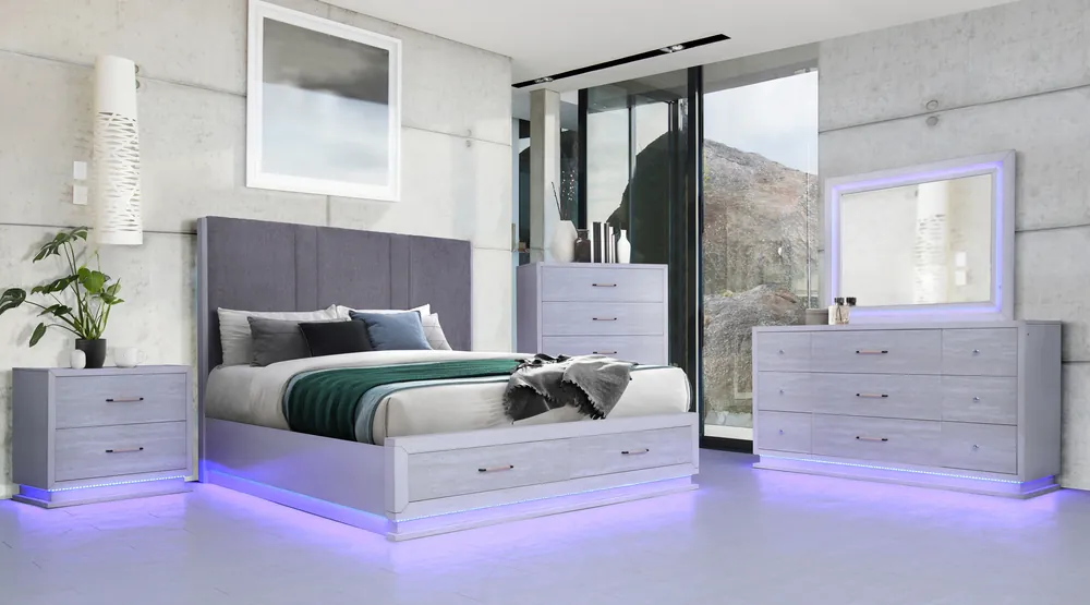 Modern White Nightstand with LED Lighting & USB Port - Mollai Collections