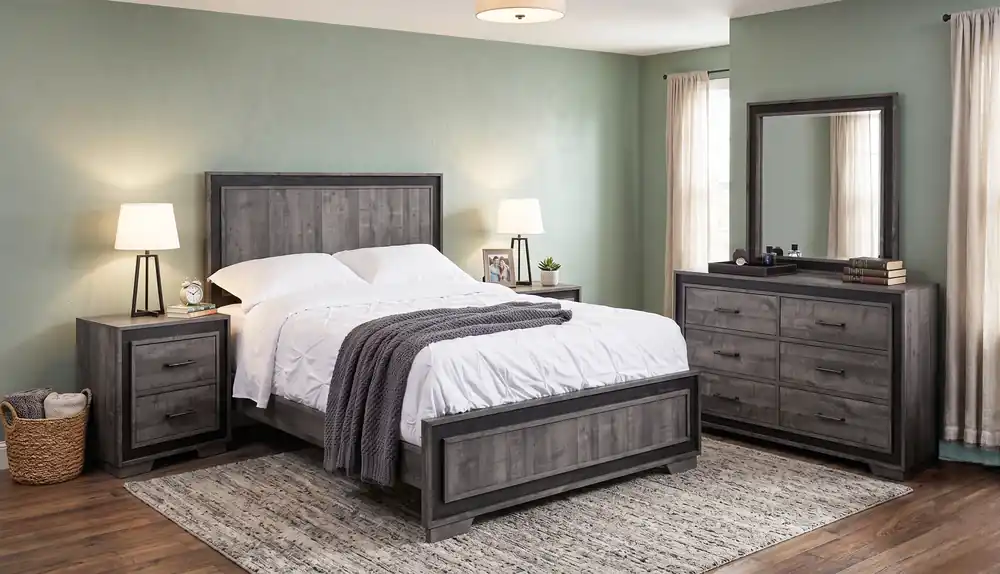 Gray Panel Bedroom Set with Dresser, Mirror & Nightstand - Mollai Collections