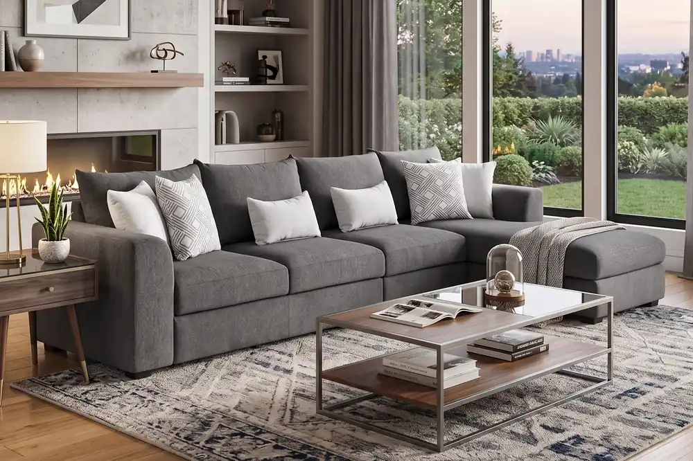 Dark Grey 3-Piece Sectional with Right Arm Facing Chaise