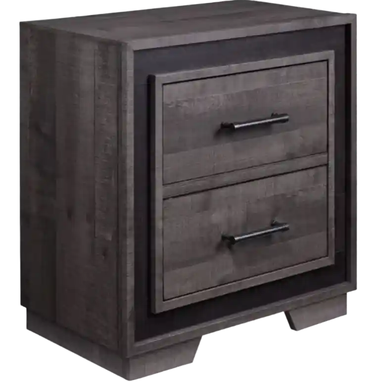Rustic Grey Two-Tone Recessed Panel 2-Drawer Nightstand