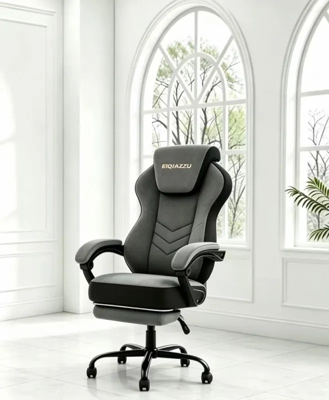 Dark Grey Racing-Style High-Back Office Chair with Padded Arms