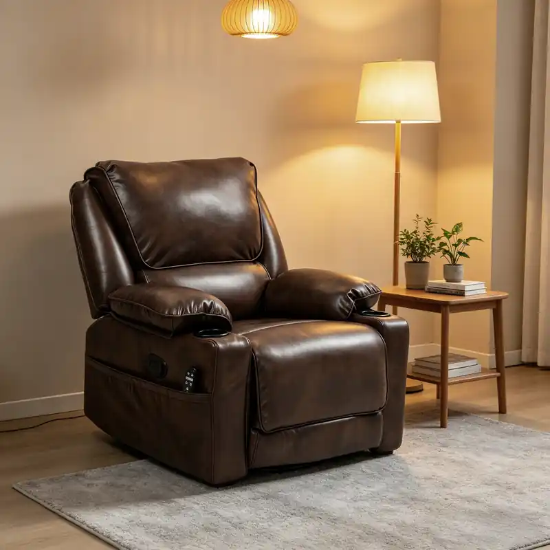 Dark Brown Swivel Rocker Massage Recliner Chair with Cup Holders - Sara Collections