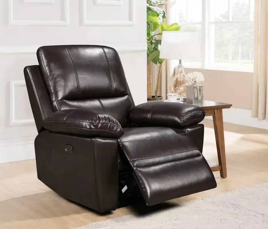Dark Brown Power Recliner with Padded Arms - Sara Collections