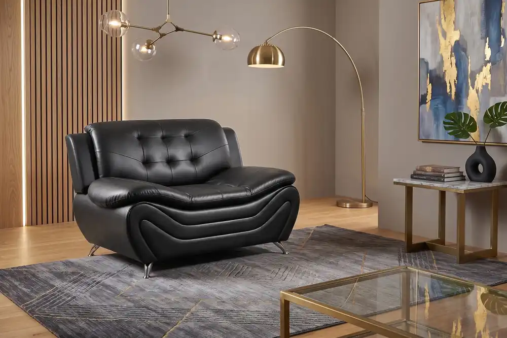 Black Wave Design Accent Chair with Tufted Back - Sara Collections