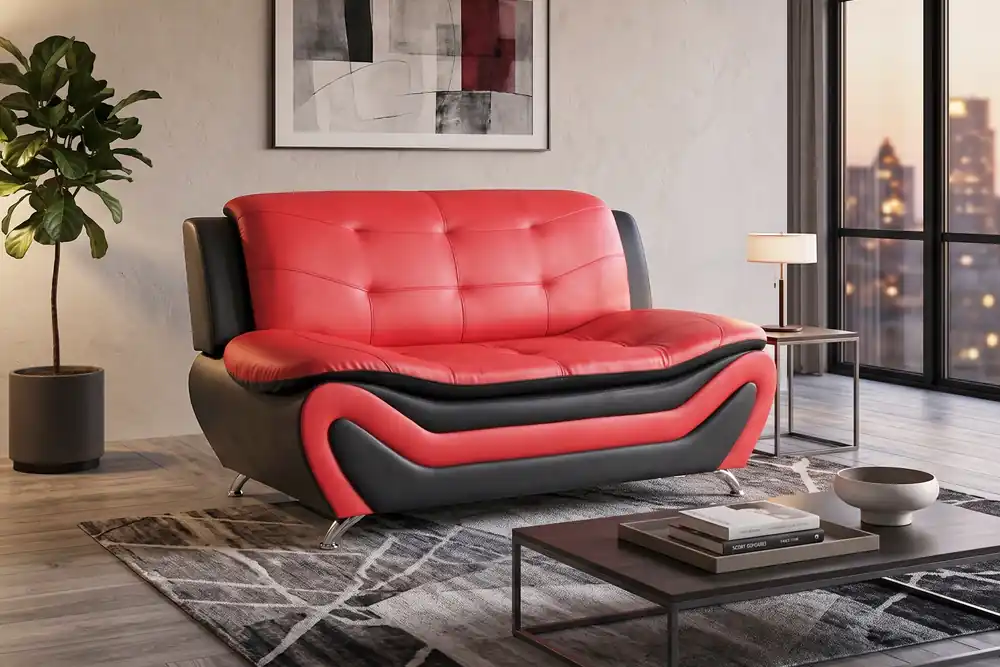 Red & Black Wave Design Accent Chair with Tufted Back - Sara Collections