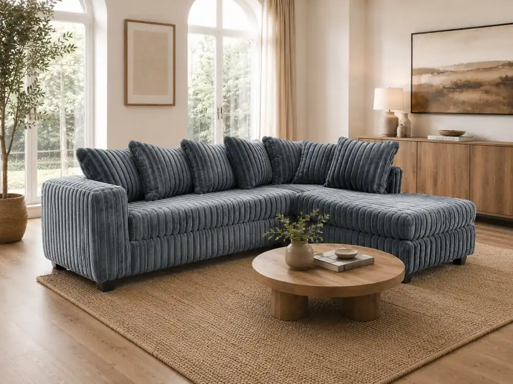 Modern Charcoal Ribbed 2 Piece Sectional Sofa with Right-Arm-Facing Chaise