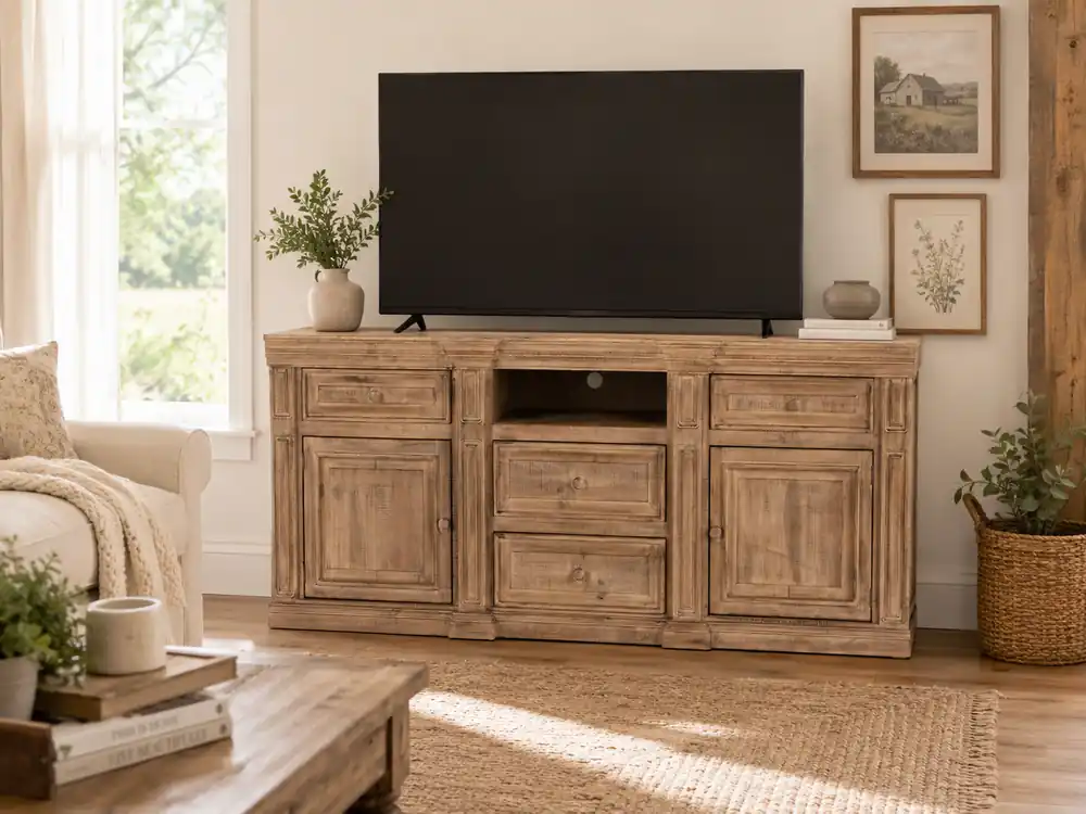 Rustic Brown Farmhouse 80 Inch TV Stand with Storage Console Design - Mollai Collections