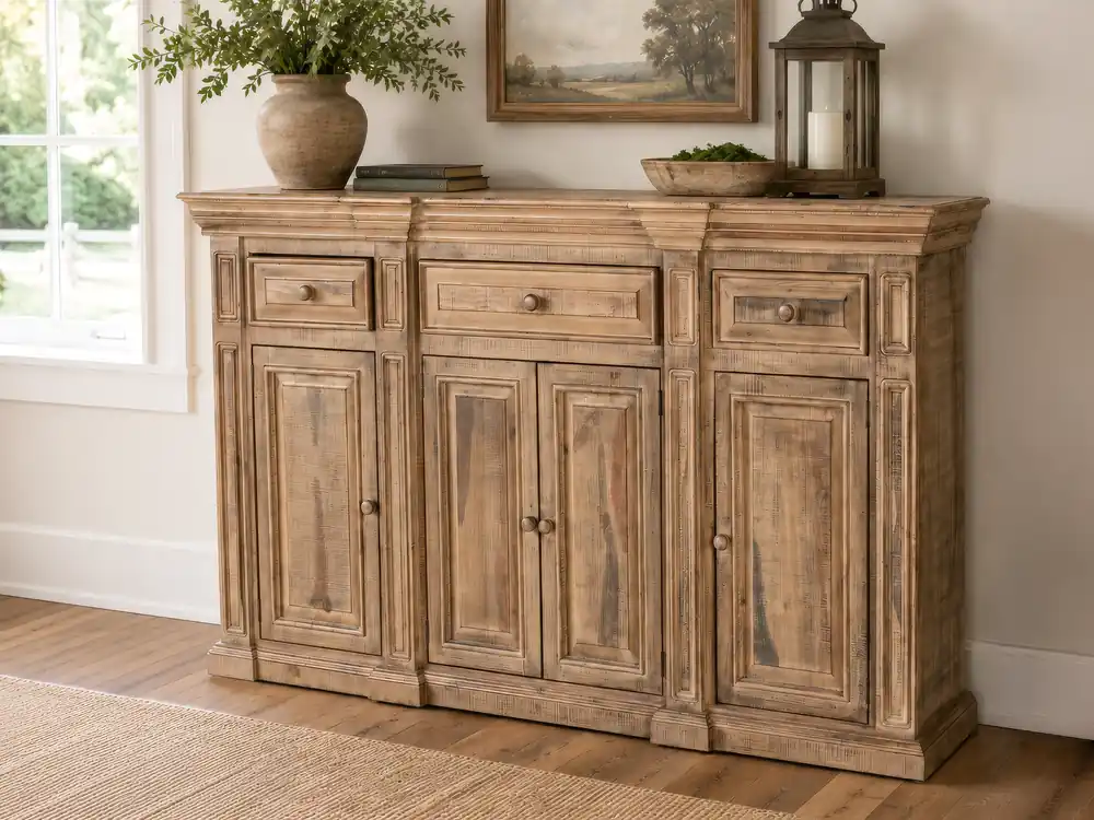 Rustic Solid Wood 75" Buffet Server in Distressed Honey Brown - Mollai Collections