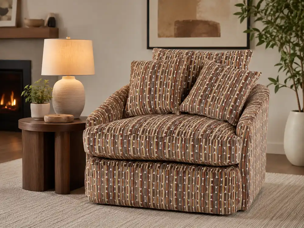 Contemporary Brown Geometric Pattern Fabric Swivel Chair - Sara Collections