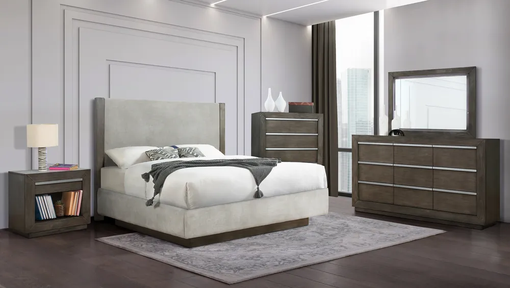 Modern Dark Gray Nightstand with USB Charging and Open Shelf - Mollai Collections