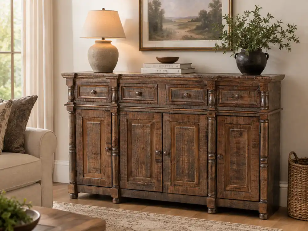 Lilac Rustic Brown Solid Wood Sideboard Buffet / TV Console - Mollai Collections
