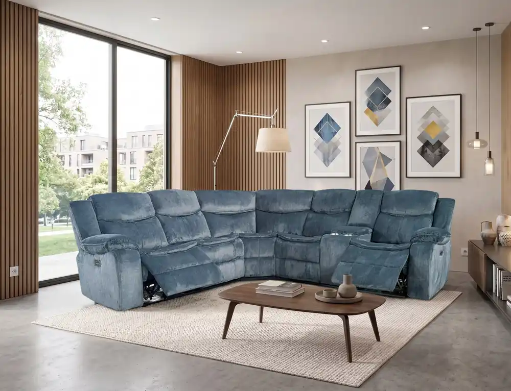 Contemporary Charcoal Gray 3-Piece Power Reclining Sectional with Storage Console